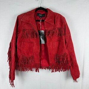 Midnight Velvet Vibrant Red, Fringe, 100% Leather Jacket, Xtra Large, Women’s
